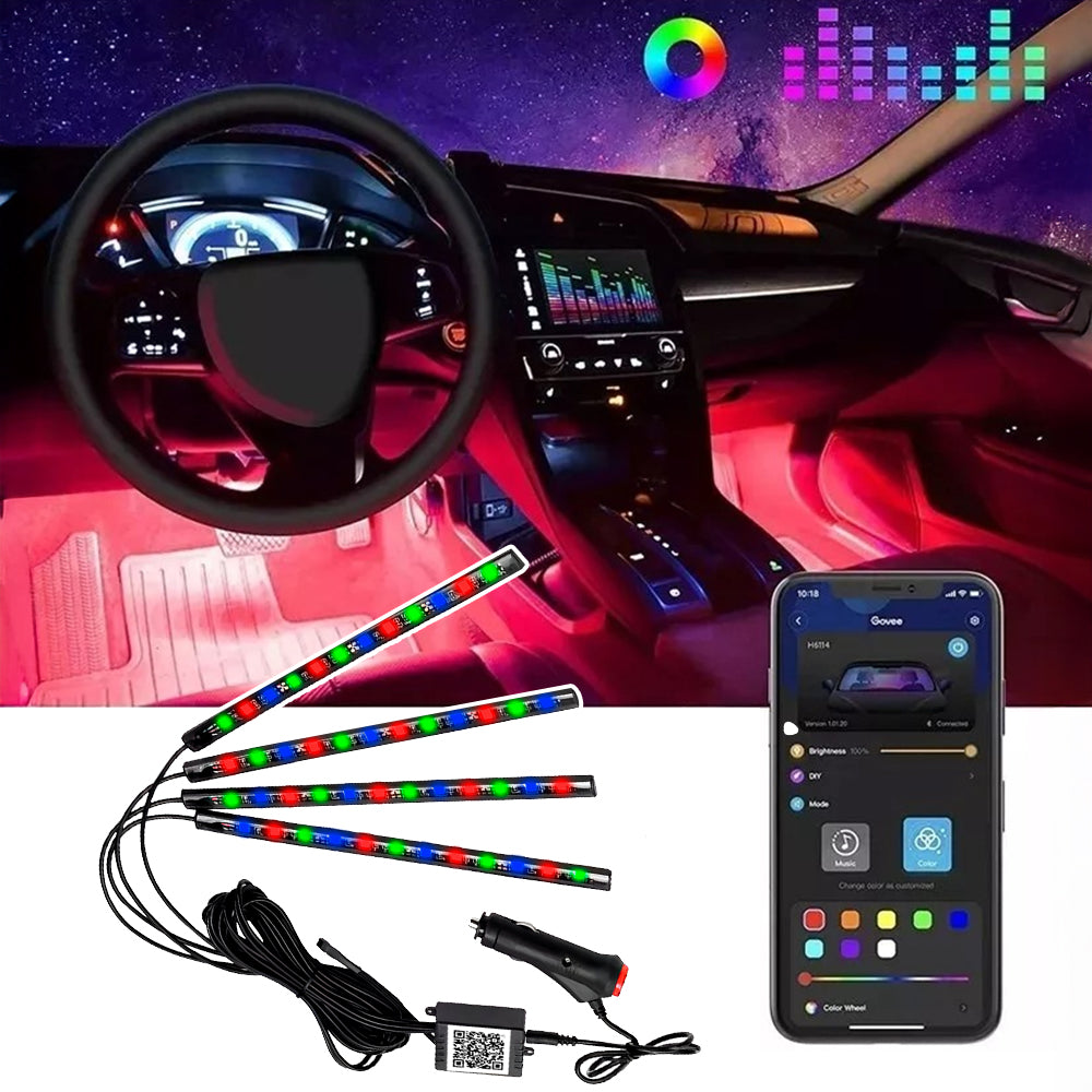 Tiras LED RGB iluminando el interior de un auto
