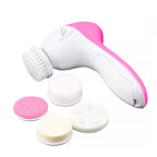 Limpiador facial eléctrico blanco y rosa con cinco cabezales