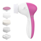 Limpiador facial eléctrico blanco y rosa con cinco cabezales