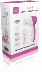 Limpiador facial eléctrico blanco y rosa con cinco cabezales