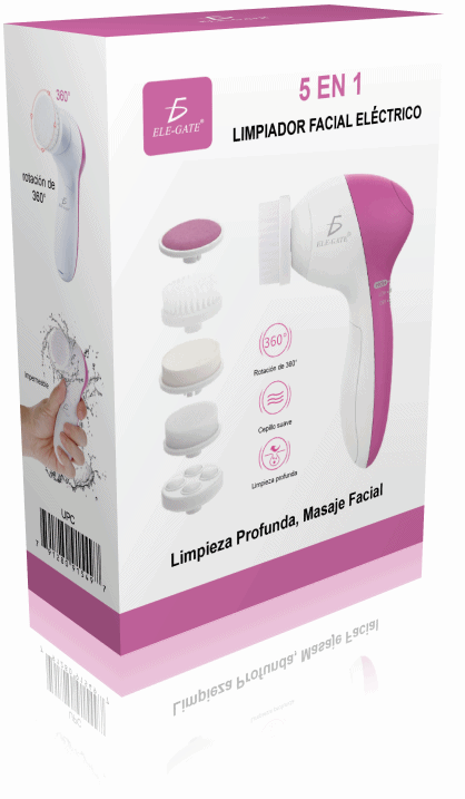 Limpiador facial eléctrico blanco y rosa con cinco cabezales