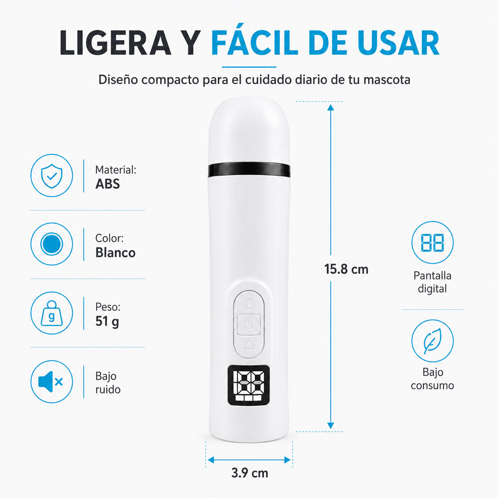 Lima eléctrica de uñas para mascotas con pantalla digital