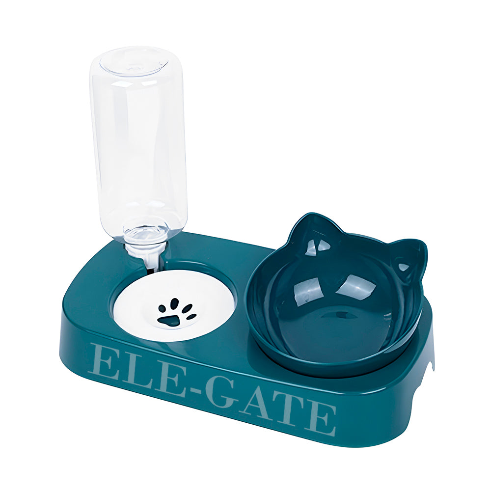 Comedero inclinado con botella de agua por gravedad