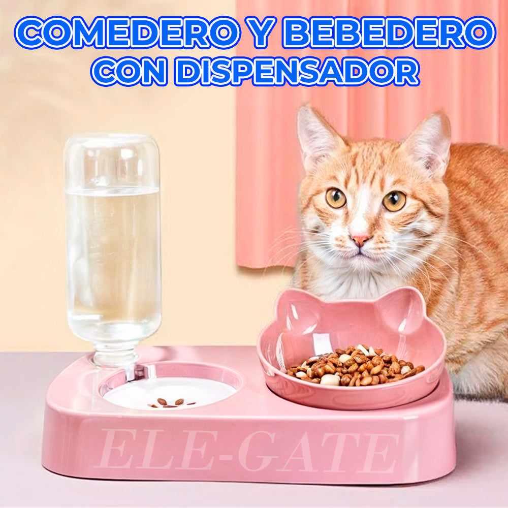 Comedero inclinado con botella de agua por gravedad