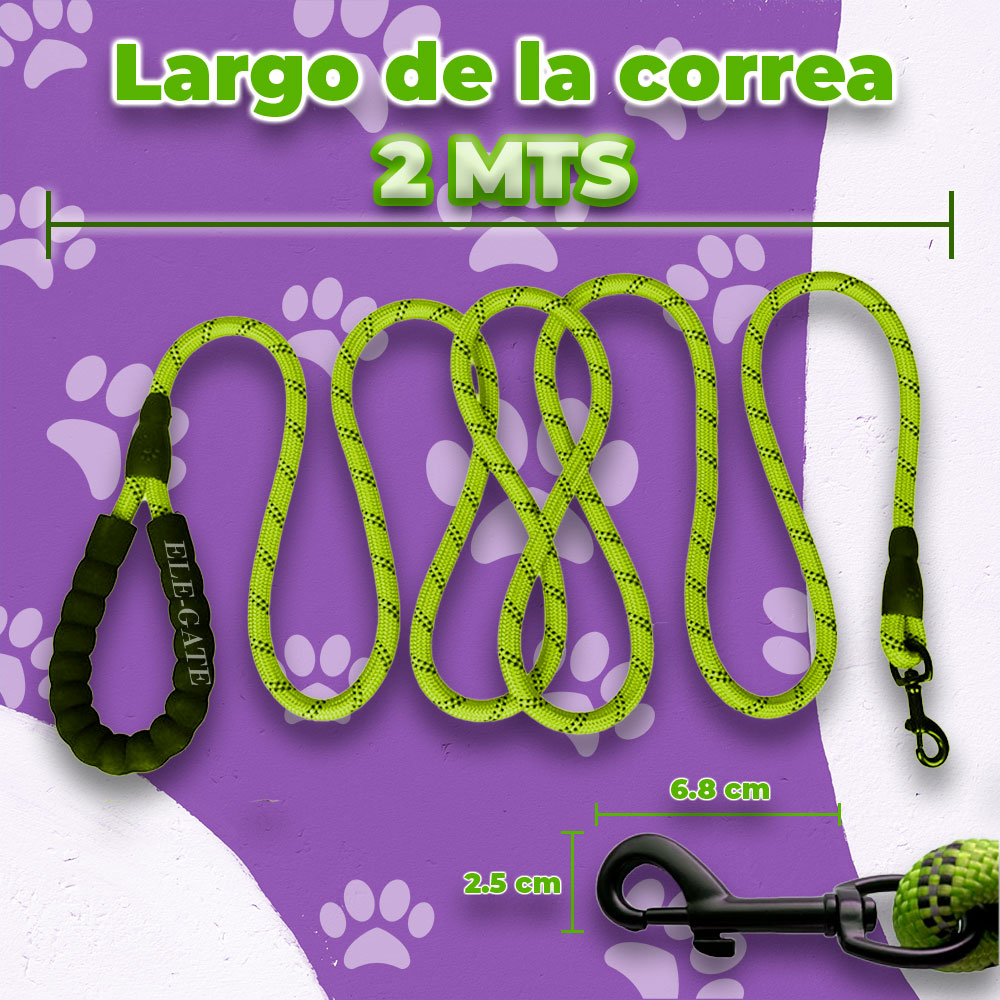 Correa reflectante de 2 m con asas dobles para perro