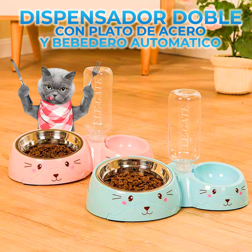 Dispensador doble comedero y bebedero para mascotas
