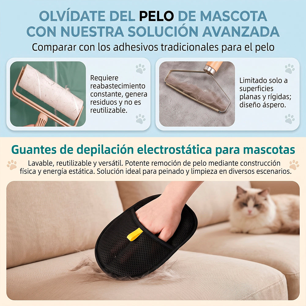 Guante quita pelo gris y negro para mascotas