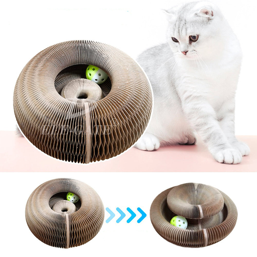 Tablero rascador de cartón para gatos con bola de campana