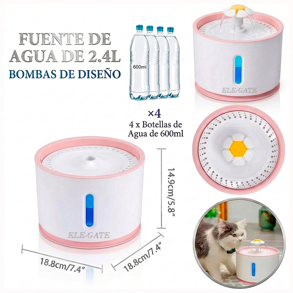 Fuente bebedero automática rosa para mascotas