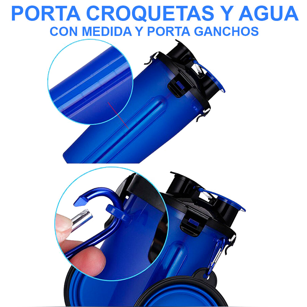 Vaso de viaje para croquetas y agua con tazón plegable