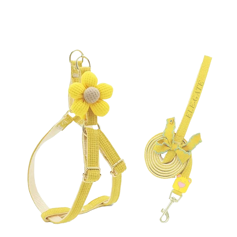 Conjunto de arnés y correa con flor para gato o perro pequeño