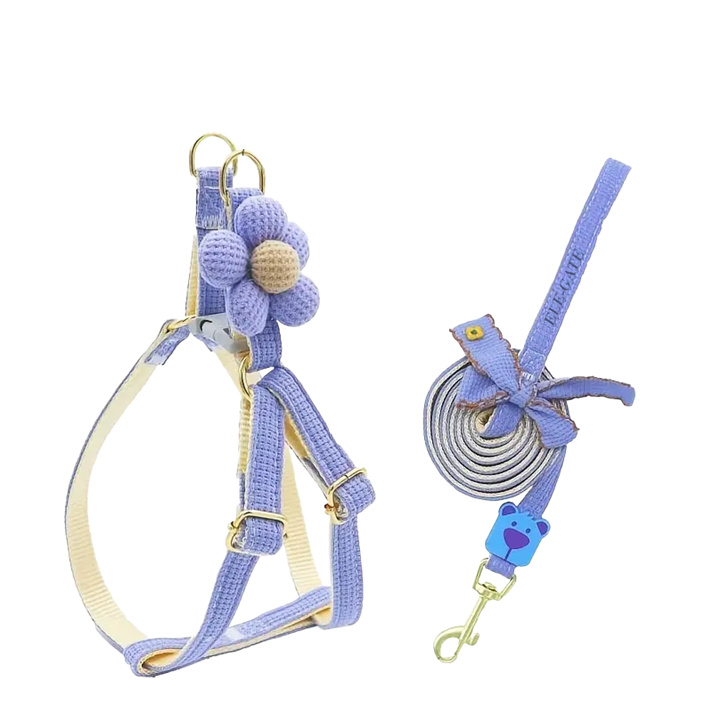 Conjunto de arnés y correa con flor para gato o perro pequeño
