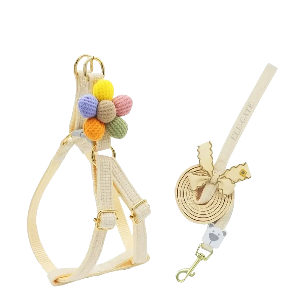Conjunto de arnés y correa con flor para gato o perro pequeño