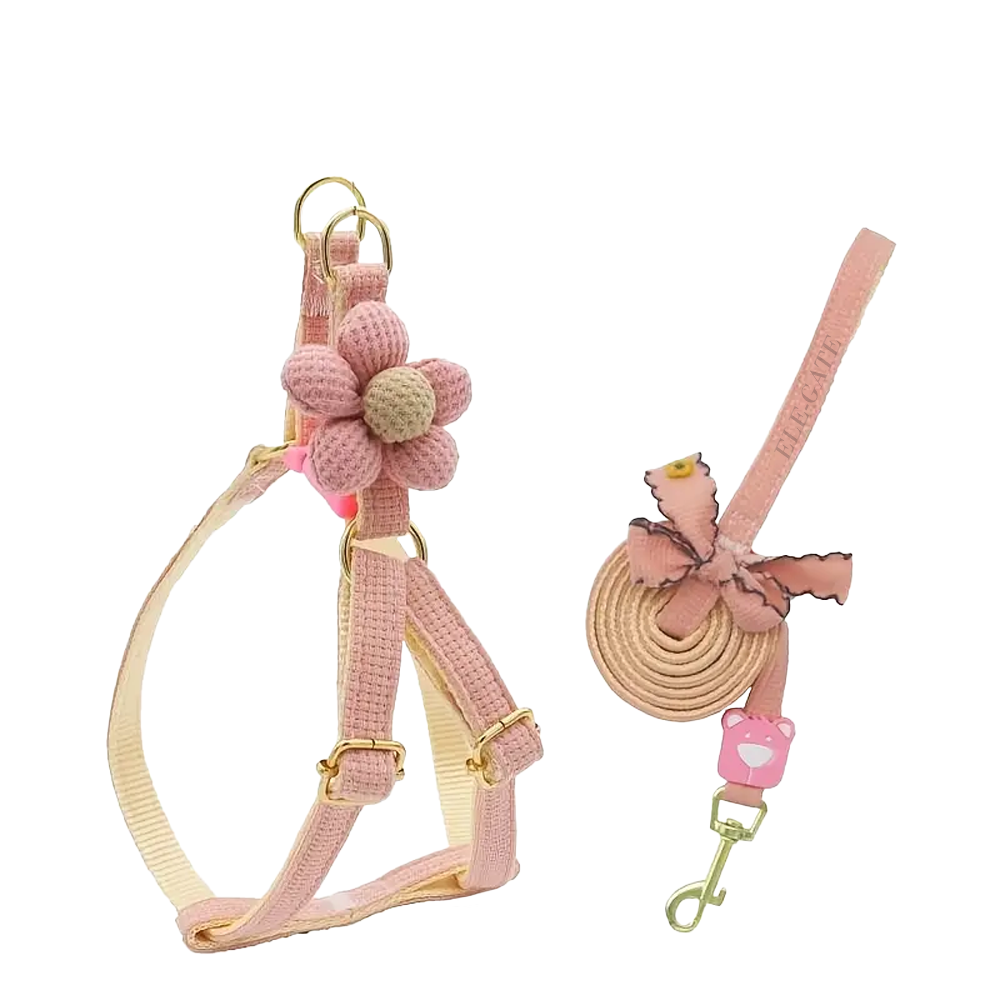 Conjunto de arnés y correa con flor para gato o perro pequeño