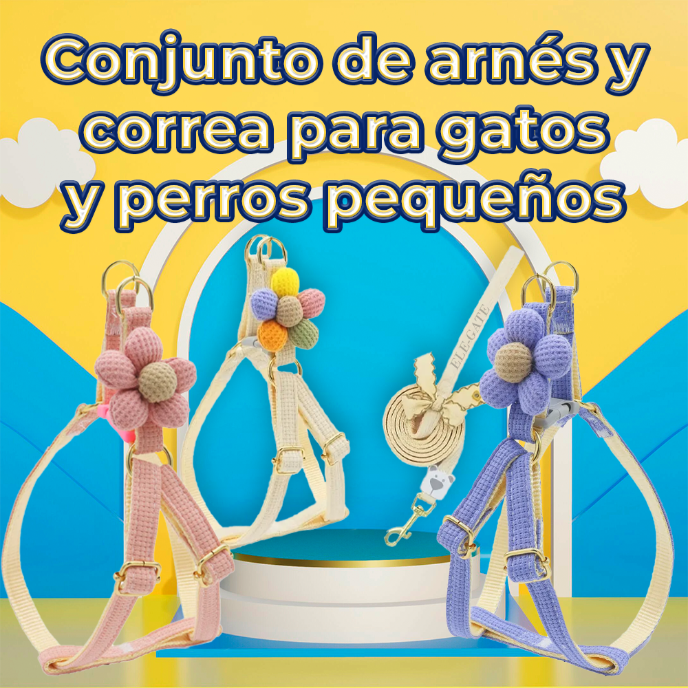 Conjunto de arnés y correa con flor para gato o perro pequeño