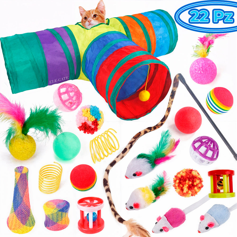 Set de 22 juguetes para gatos con túnel y ratones