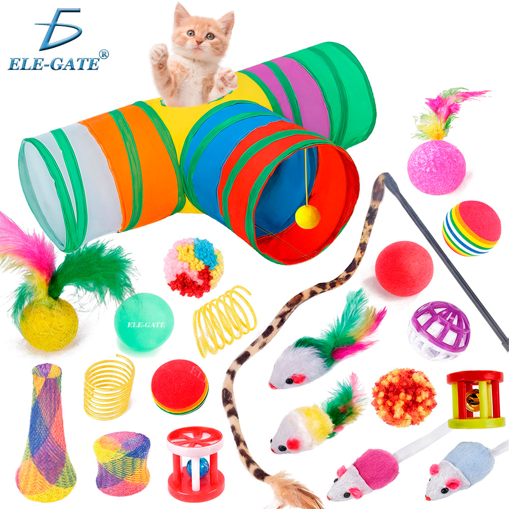 Set de 22 juguetes para gatos con túnel triple