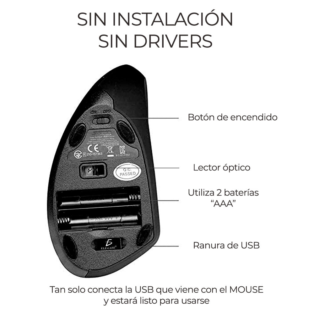 Mouse vertical inalámbrico ergonómico