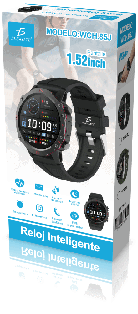 Smartwatch deportivo con base de carga inalámbrica