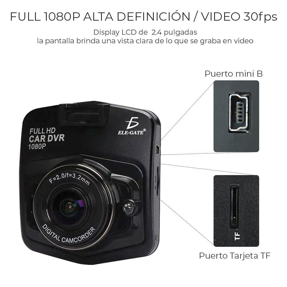 Cámara de seguridad para auto Full HD con soporte