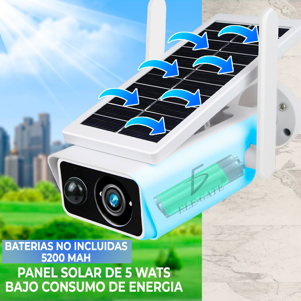 Cámara WiFi con panel solar, HD y visión nocturna, IP66