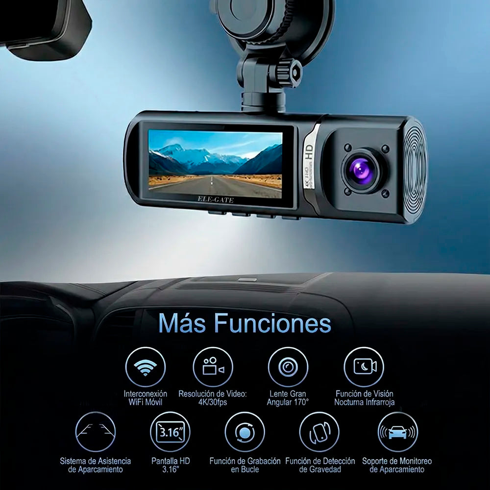 Cámara para auto 4K instalada en vehículo
