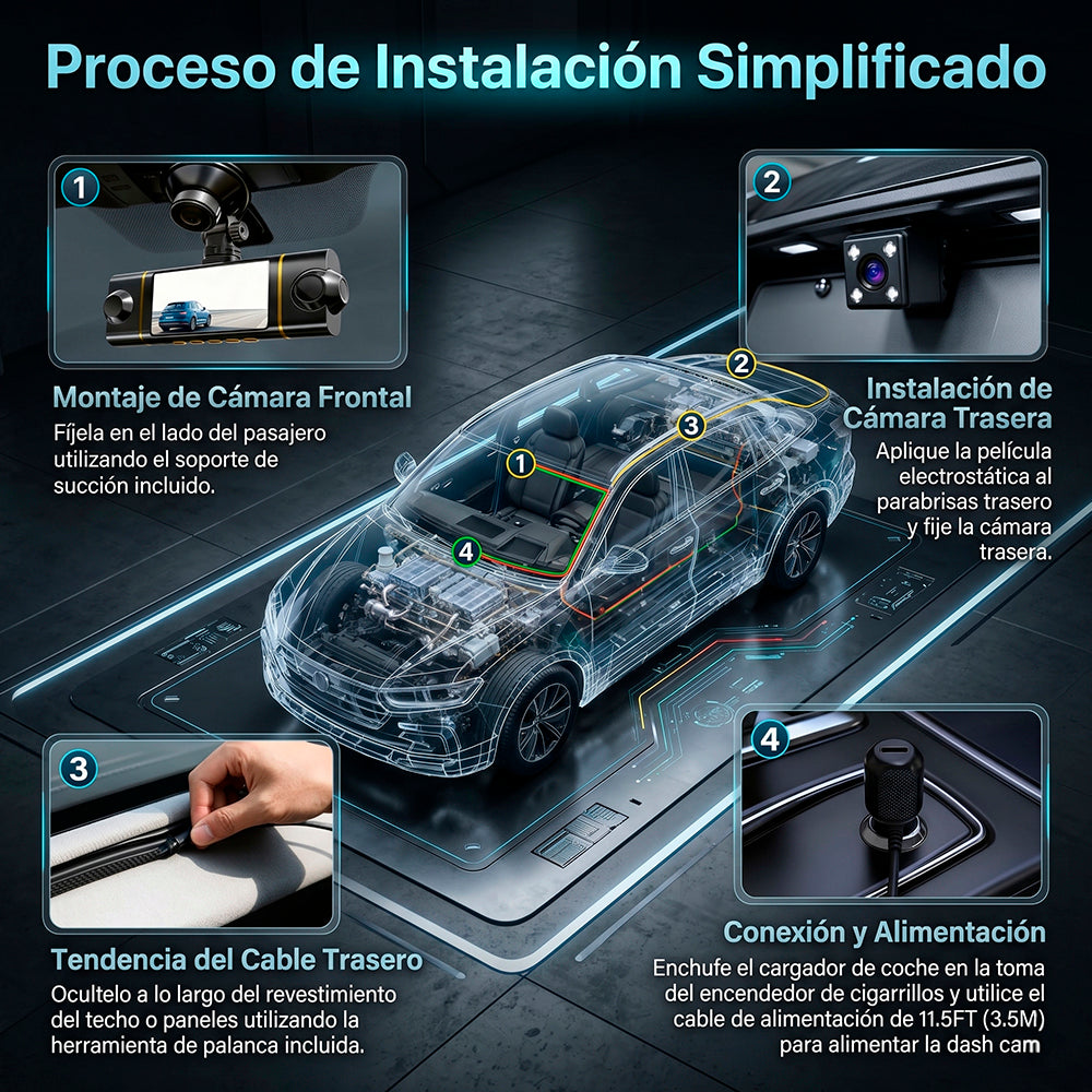 Cámara de tablero de 4 canales para auto con WiFi y GPS