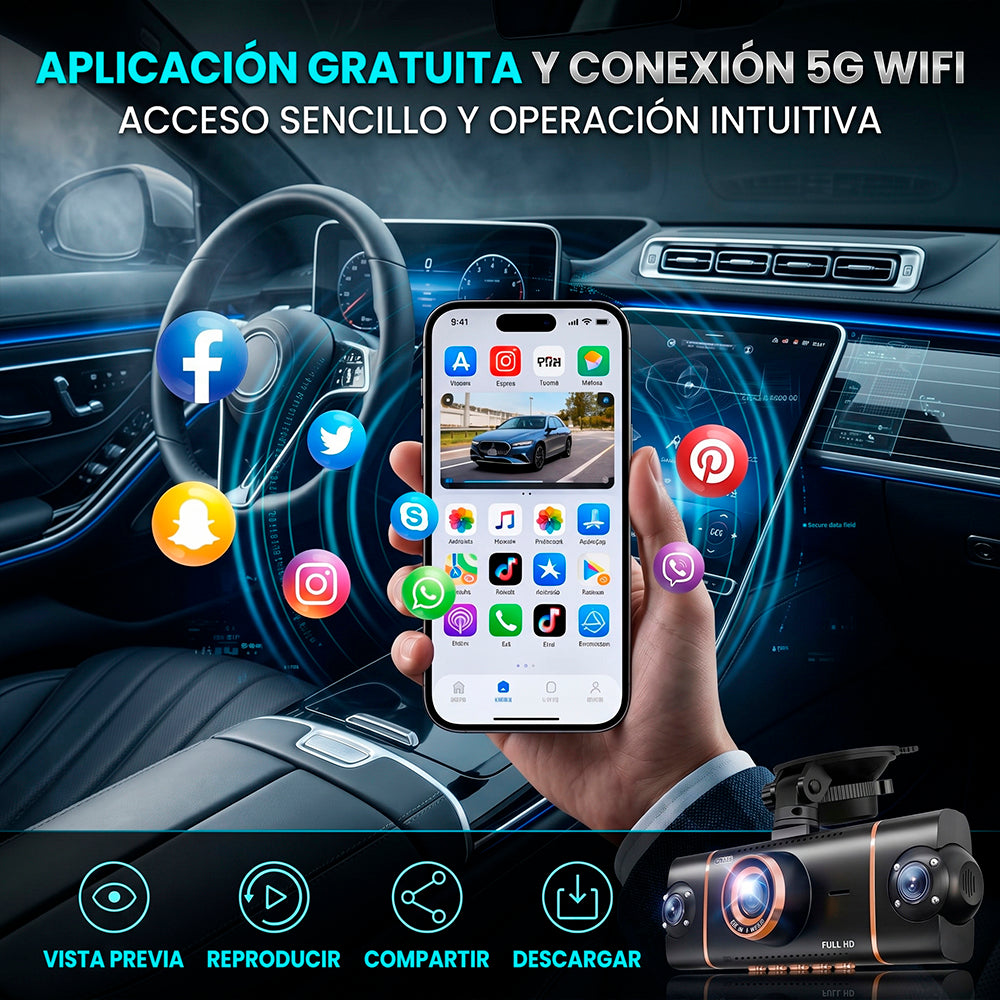 Cámara de tablero de 4 canales para auto con WiFi y GPS