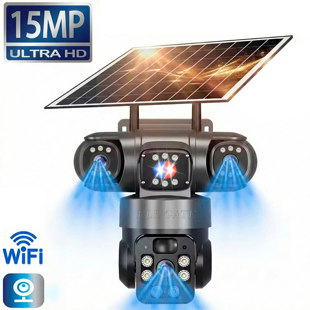 Cámara solar de triple lente para exterior
