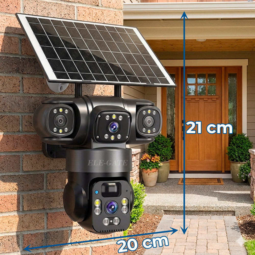 Cámara solar de triple lente para exterior