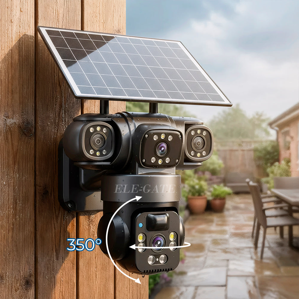Cámara solar de triple lente para exterior