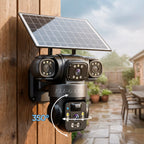 Cámara solar de triple lente para exterior