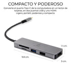 Hub USB-C con HDMI, USB, SD y microSD · medidas