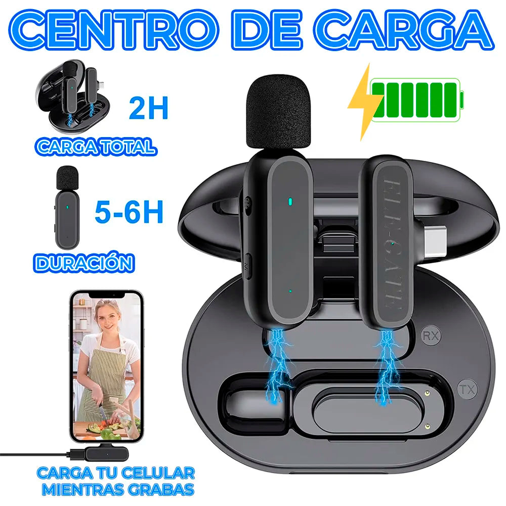 Micrófono Lavalier Inalámbrico con Base Cargadora USB-C