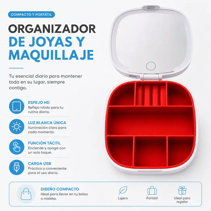 Organizador de Joyas con Espejo LED