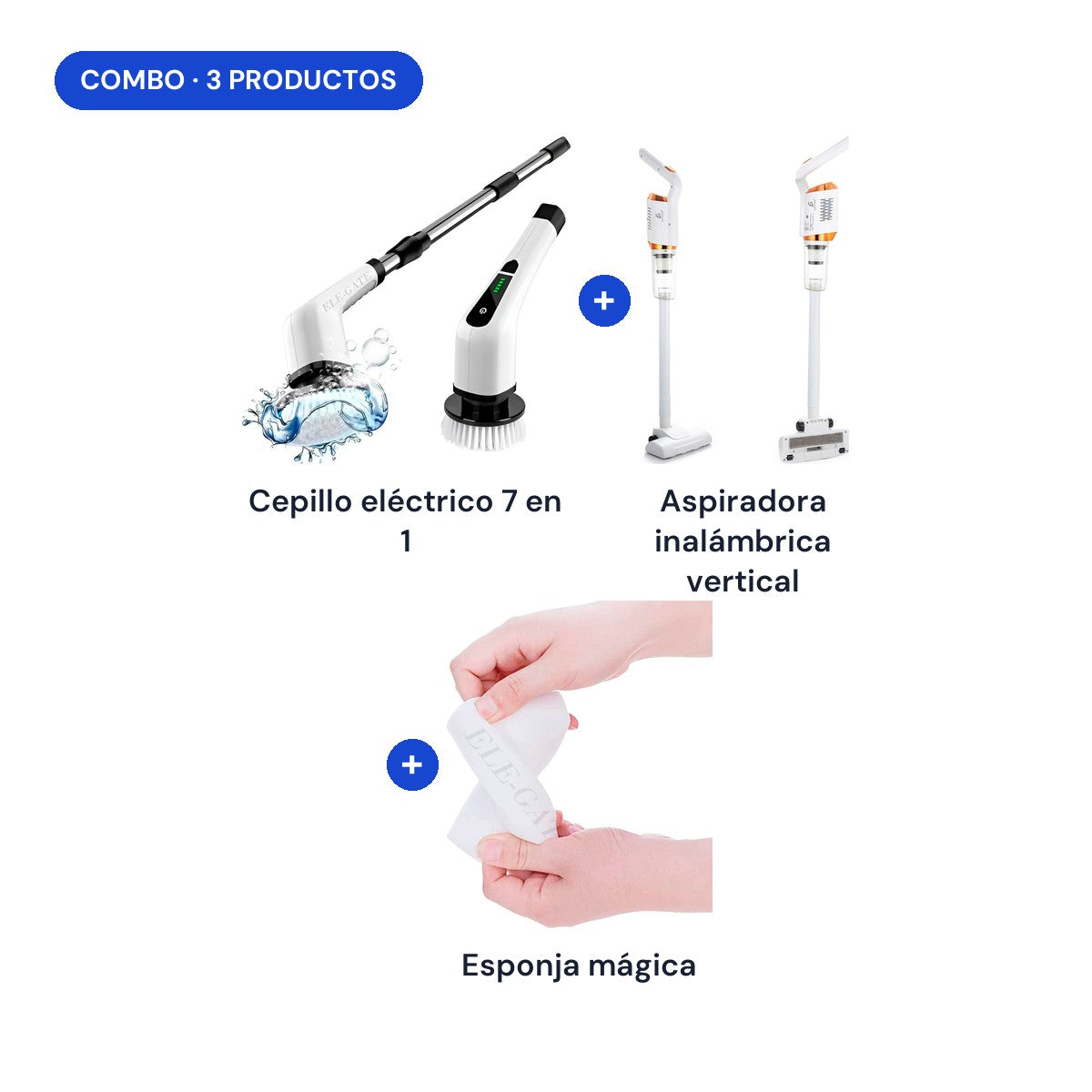 Combo: cepillo eléctrico 7 en 1 + aspiradora inalámbrica vertical + esponja mágica