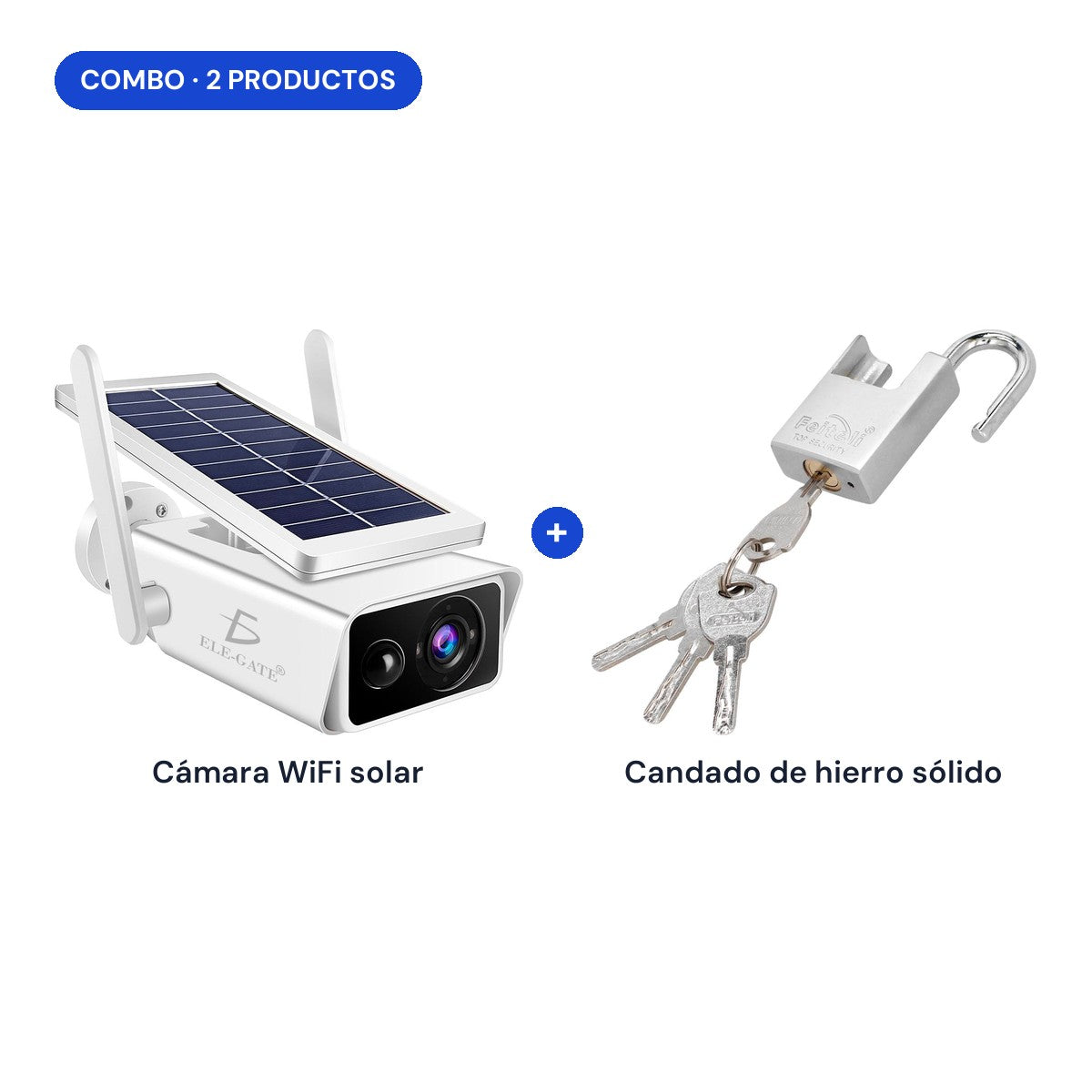 Combo: cámara WiFi solar + candado de hierro sólido