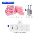 Combo: 6 organizadores de equipaje + candado TSA + adaptador de corriente